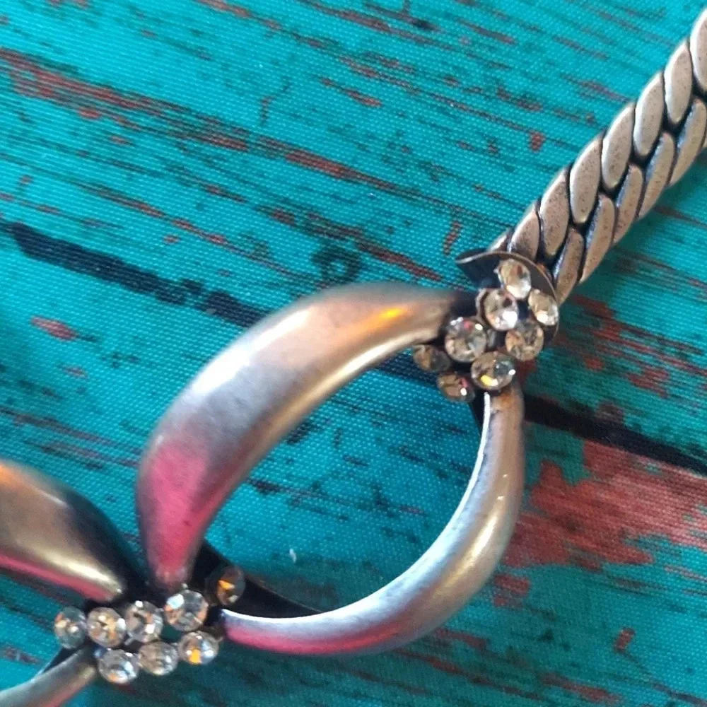 Vintage Chunky Chain Matte Metal Rhinestone Choker Style Statement Necklace